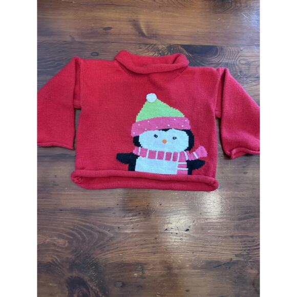 Claver Baby Girls Red Penguin Roll Neck Sweater 12 Months Winter Holidays - Picture 1 of 11